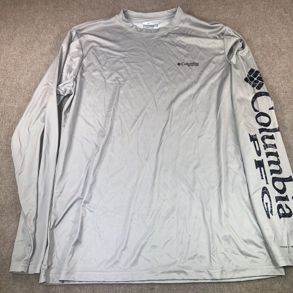 Columbia PFG Mens Long Sleeve Shirt Gray Performance Fishing Top Medium